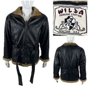 Wilda Mens Medium Jacket Genuine Leather Black Biker Bomber Full Zip Vintage